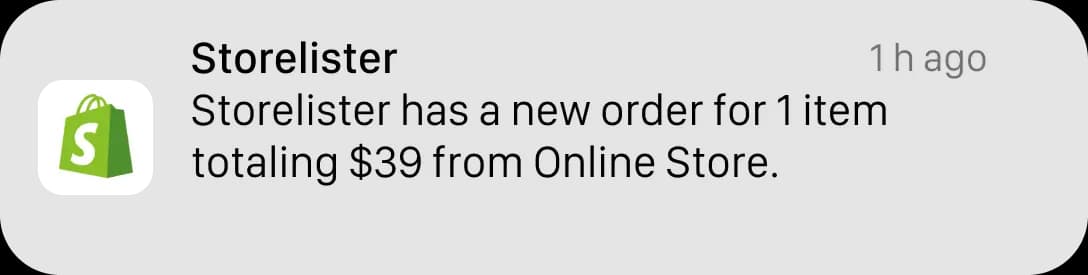 heller Hintergrund, Shopify Verkaufsbenachrichtigung, neue Bestellungswarnung vom Online-Shop, StoreLister Produktrecherche, Shopify Shop Entdeckung